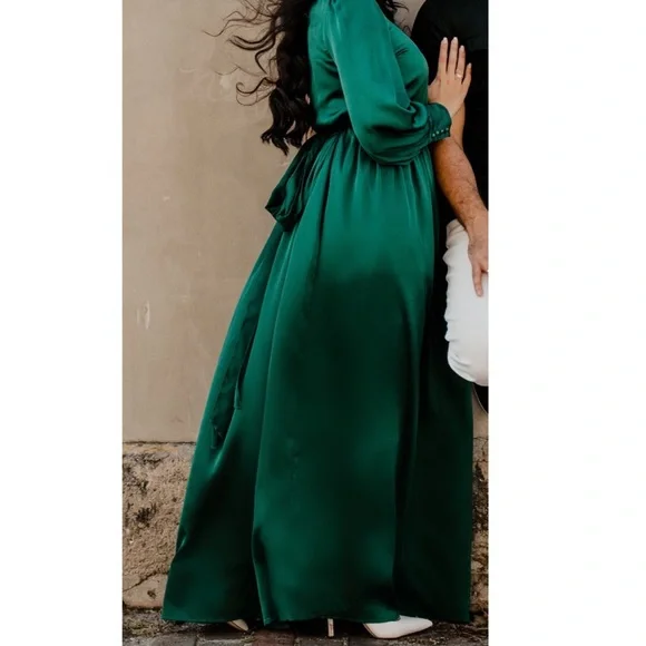 green emerald velvet dress Buttoned Tie Waist Short Sleeve Dress Navy / XL